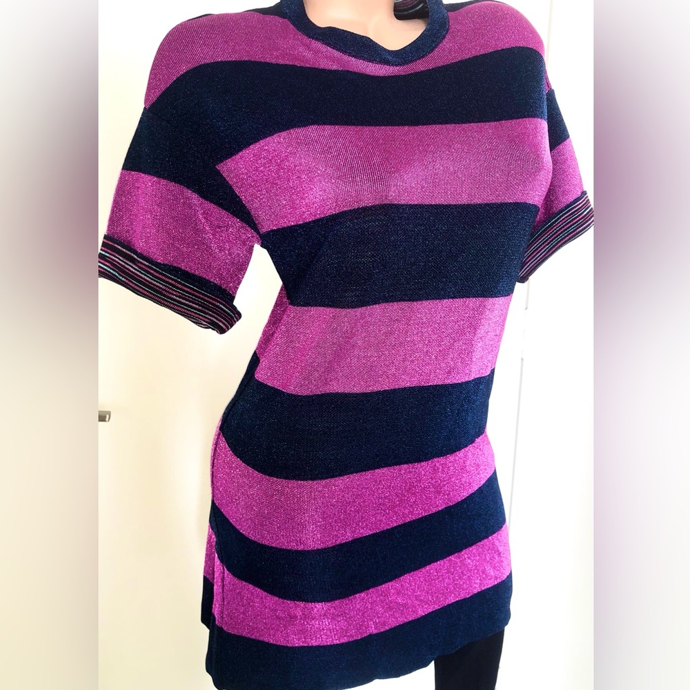 M Missoni Sparkle Striped Knit Tunic Pink & Navy